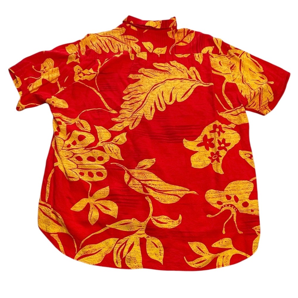 Vintage Jams World Psychedelic Red Yellow Floral Hawaiian Men's Shirt Large 90s - Picture 2 of 8